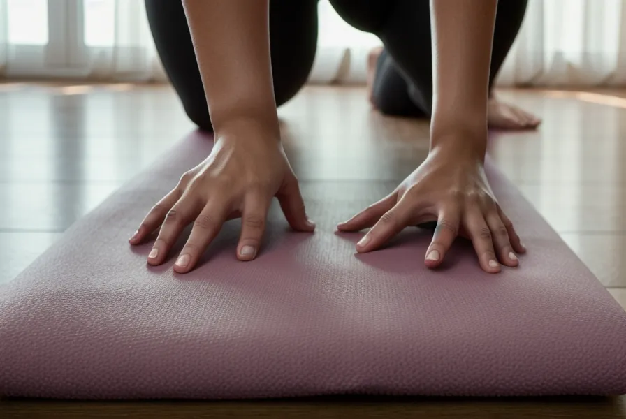 Nahaufnahme der Hände beim Vorbeugen – Pilates-Übung für Rückengesundheit im Büroalltag