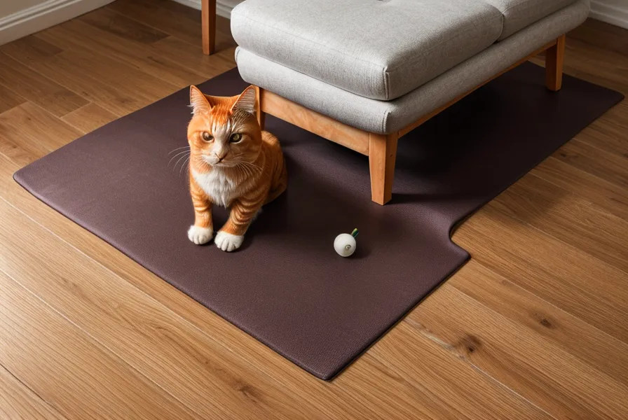 Eine Katze liegt entspannt neben einer Pilatesmatte im warmen Abendlicht.
