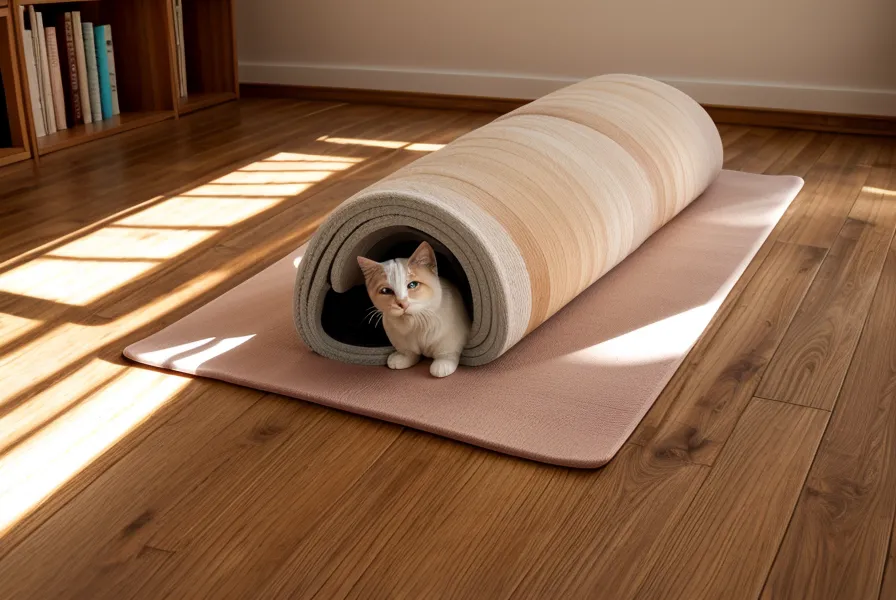 Nahaufnahme von Füßen auf einer Pilates-Matte auf einem Holzboden bei warmem Licht.
