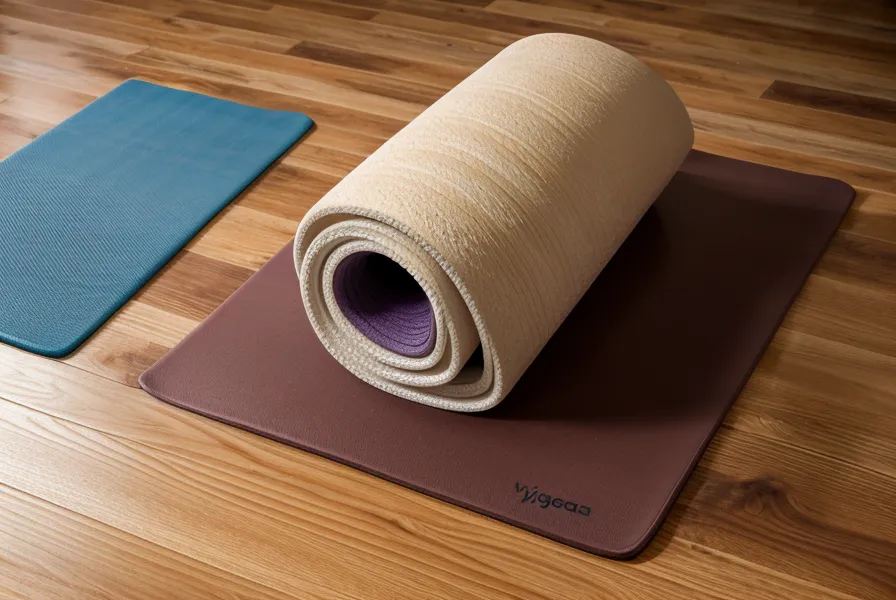 Ein Laptop mit einem Pilates-Onlinekurs neben der Trainingsmatte im heimischen Wohnzimmer.